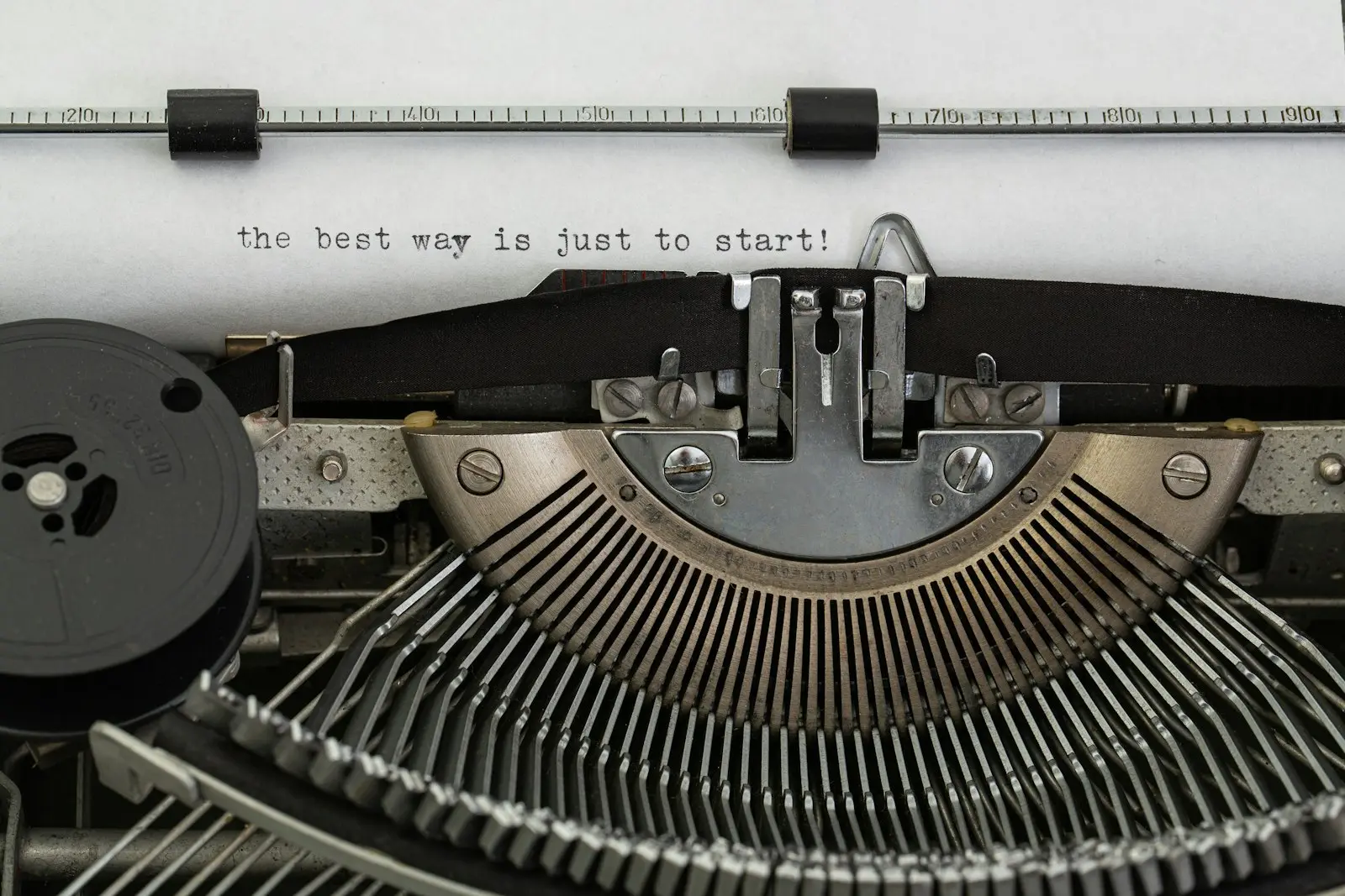 Typewriter on a white table